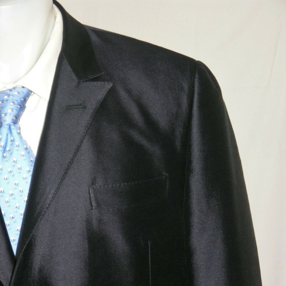 Jussara Lee Matte Blue Solid Blue Sharkskin Two Button Sport Coat 40R